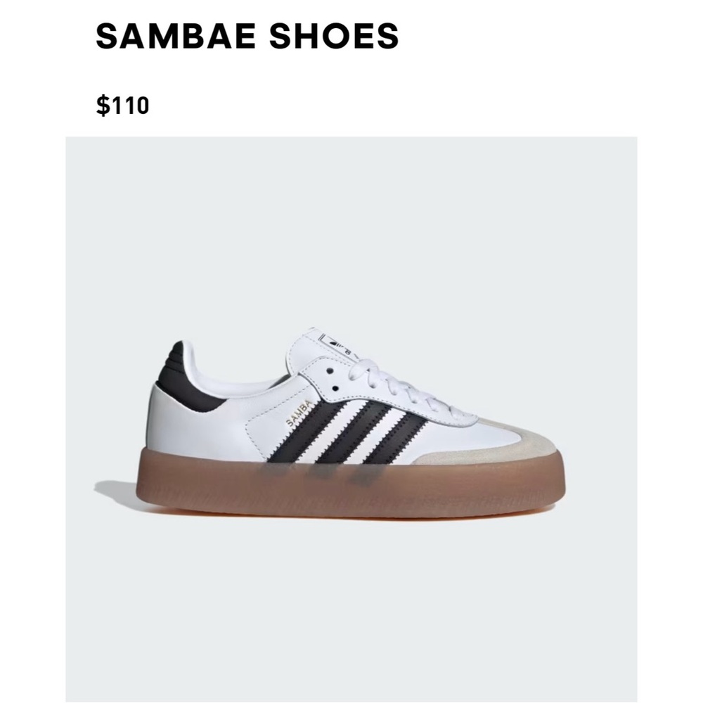 Adidas Sambae in Cloud White and Core Black with Gum sole size W7.5